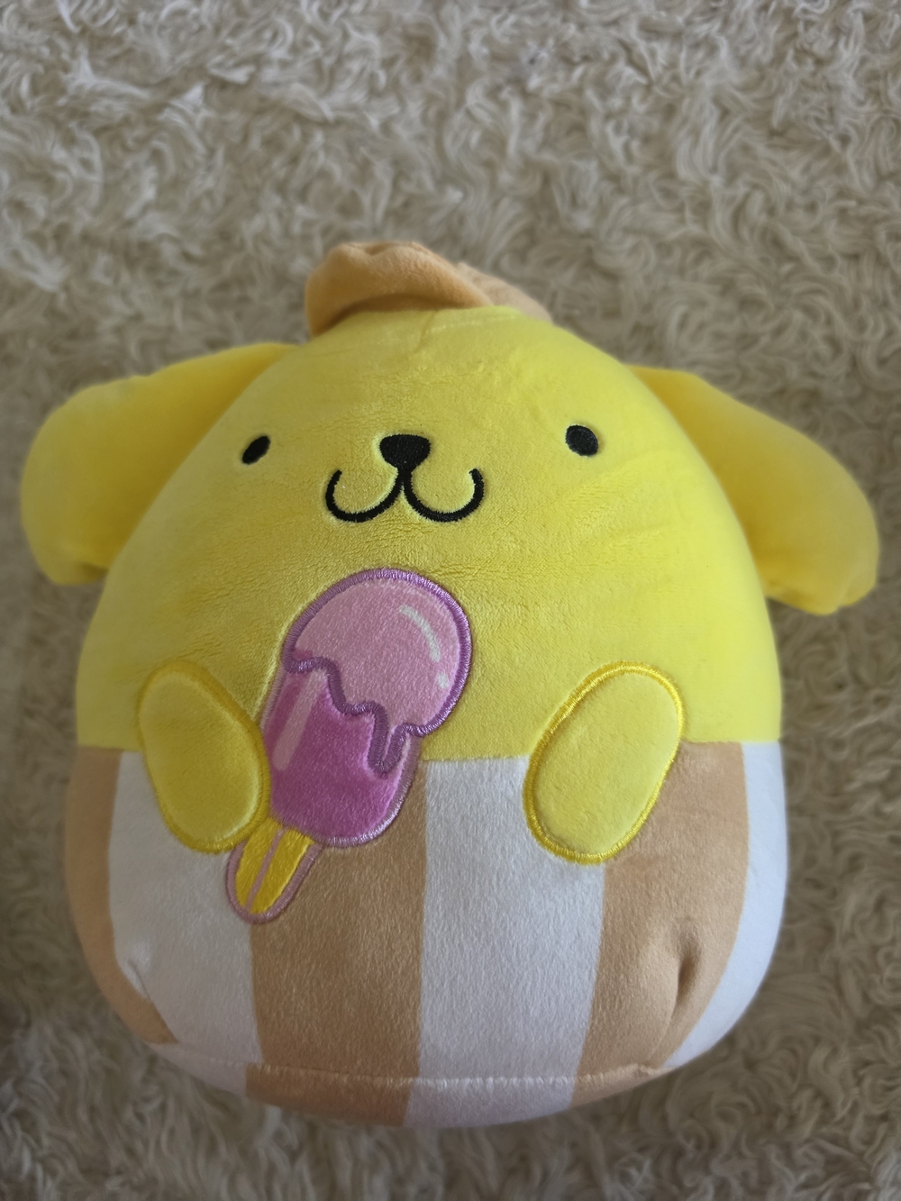 Sanrio Pompompurin Yellow Plush Toy with Pink Ice Cream Accent